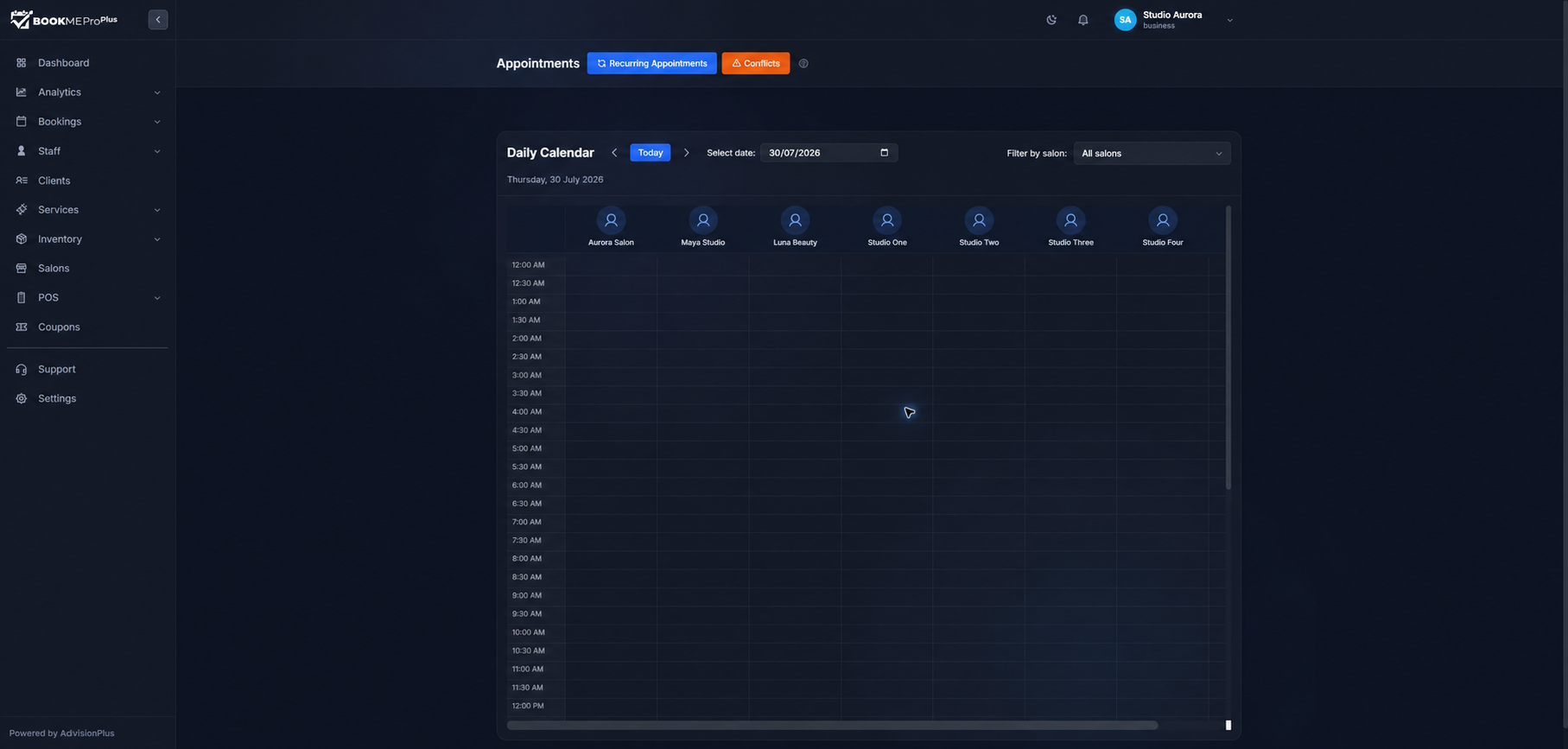 BookMeProPlus calendar with the new appointment
